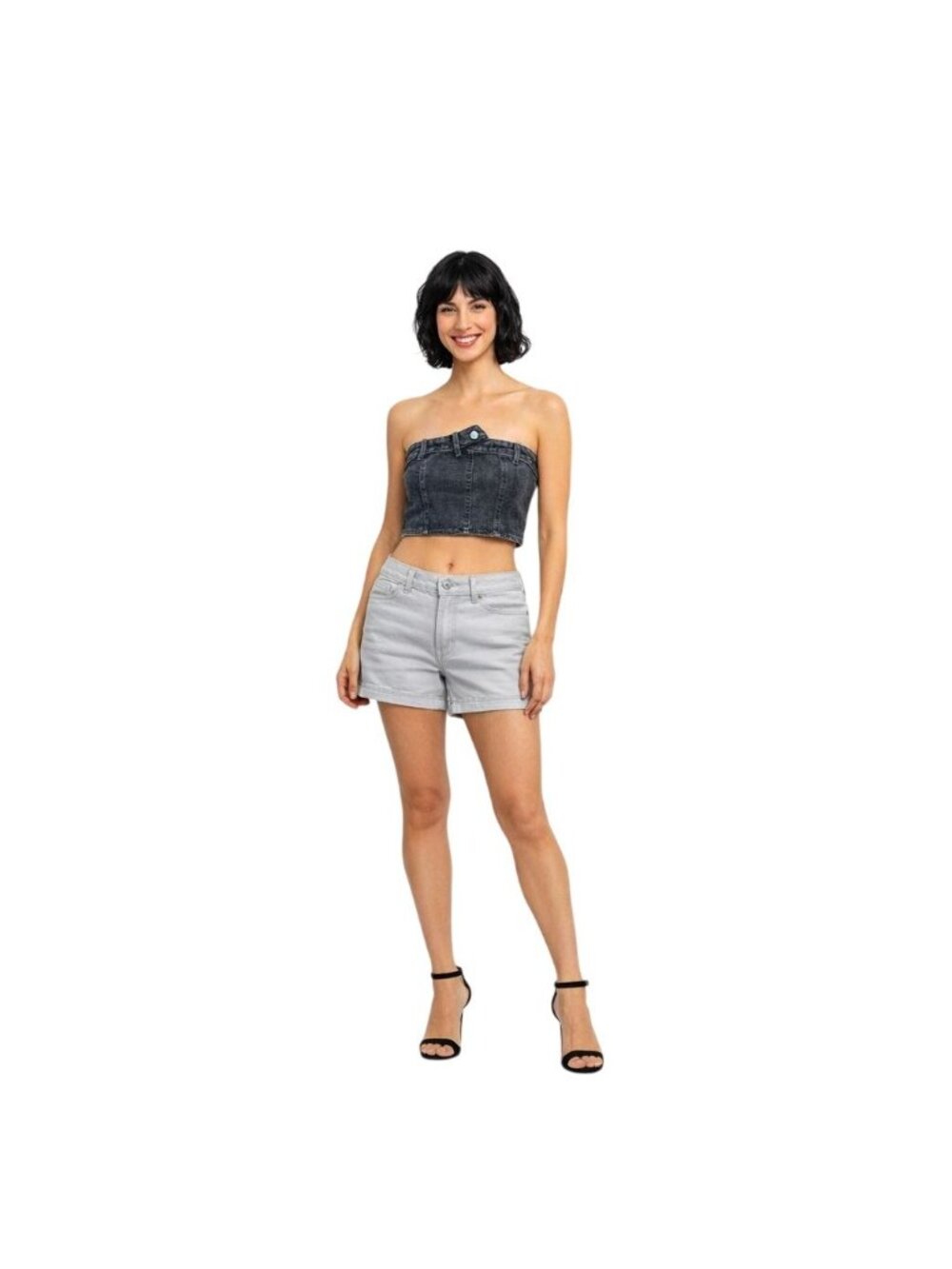 2/$30 NWT PrettyLittleThing Petite 6 Dark Gray Denim Bustier
